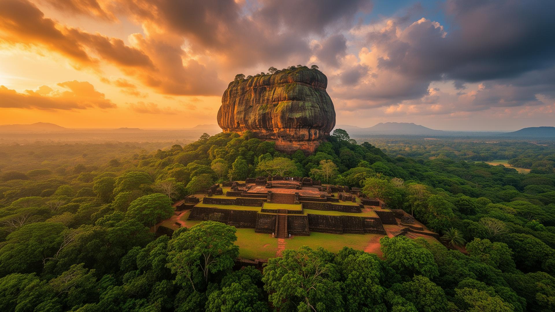 Sigiriya Rock Fortress at sunset - Sri Lanka's ancient wonder