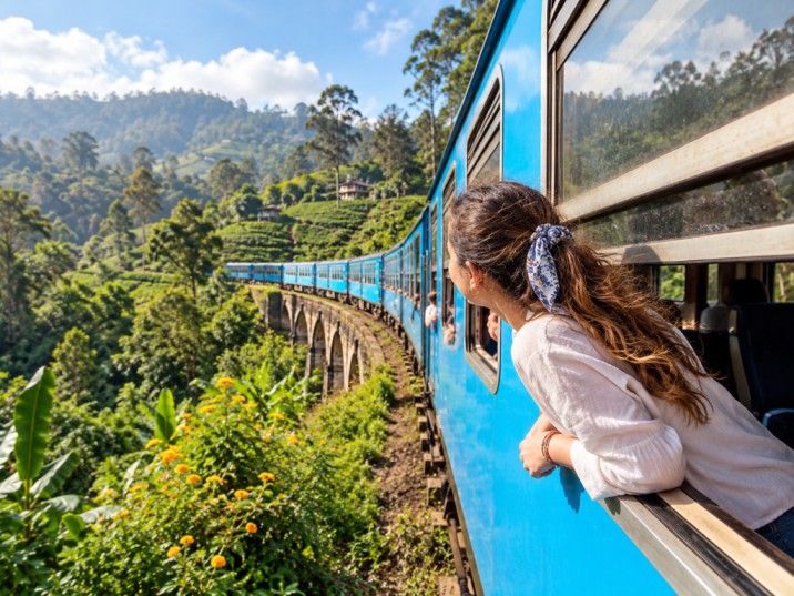 Scenic train travelling through Sri Lanka's lush highlands